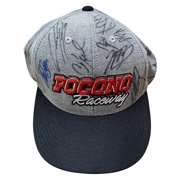 Pocono Raceway Multi Autographed Nascar Racing Trucker Snapback Hat Cap - Picture 1 of 9